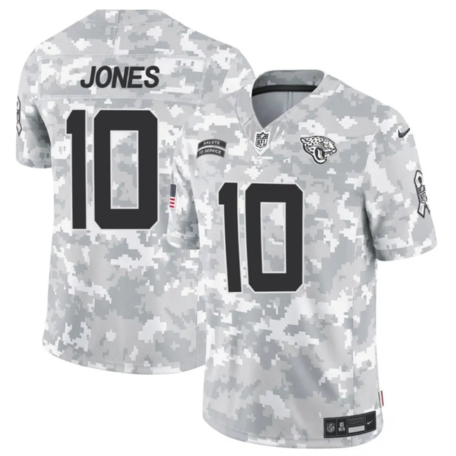 Men's Jacksonville Jaguars #10 Mac Jones Arctic Camo 2024 F.U.S.E. Salute to Service Limited Football Stitched Jersey